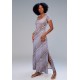 Vestido Longo Malha Gola Canoa Manga Curta Estampa Murici