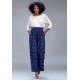 Calça Pantalona Elastic Embaú Azul Marinho Florido