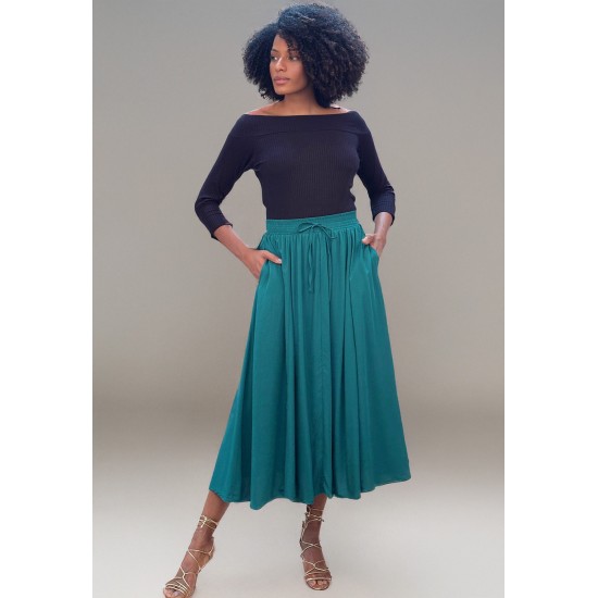 Saia Longa Viscose Estampa Verde Musgo