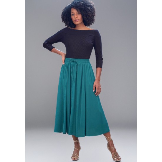 Saia Longa Viscose Estampa Verde Musgo