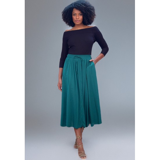 Saia Longa Viscose Estampa Verde Musgo