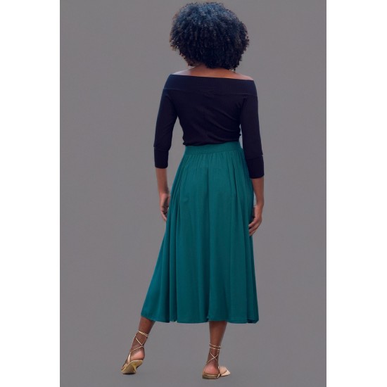 Saia Longa Viscose Estampa Verde Musgo