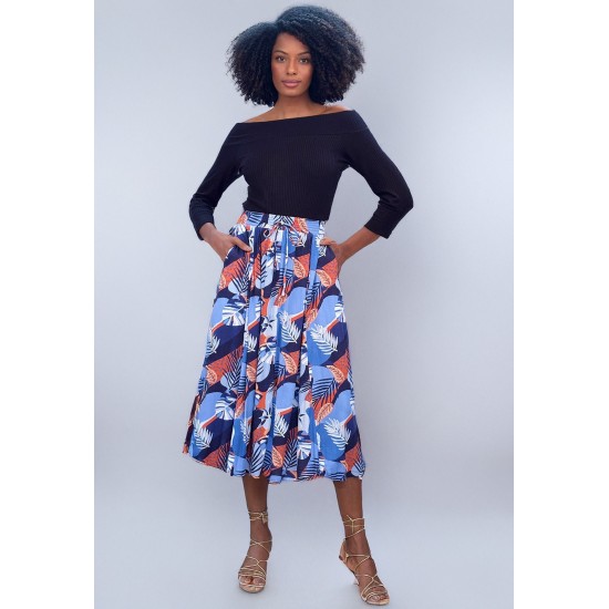 Saia Longa Viscose Estampa Jardim Celeste