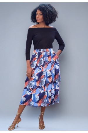 Saia Longa Viscose Estampa Jardim Celeste