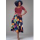 Saia Longa Viscose Estampa Jardim Azul