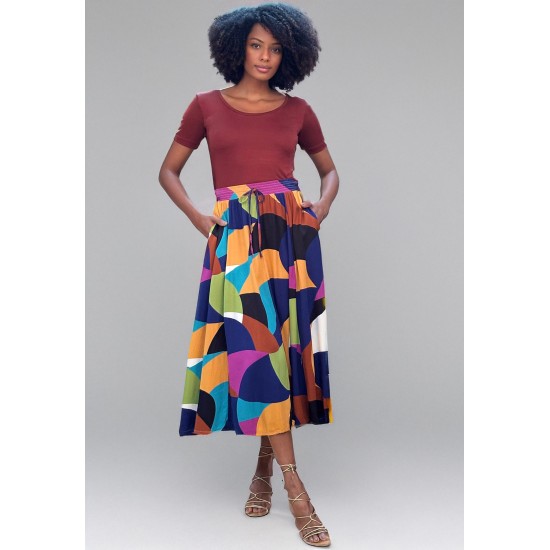 Saia Longa Viscose Estampa Jardim Azul