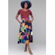 Saia Longa Viscose Estampa Jardim Azul