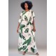 Vestido Kaftan Viscose Longo Estampa Folhagem Poética