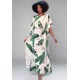Vestido Kaftan Viscose Longo Estampa Folhagem Poética