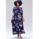 Vestido Kaftan Viscose Longo Estampa Festa das Flores Azul