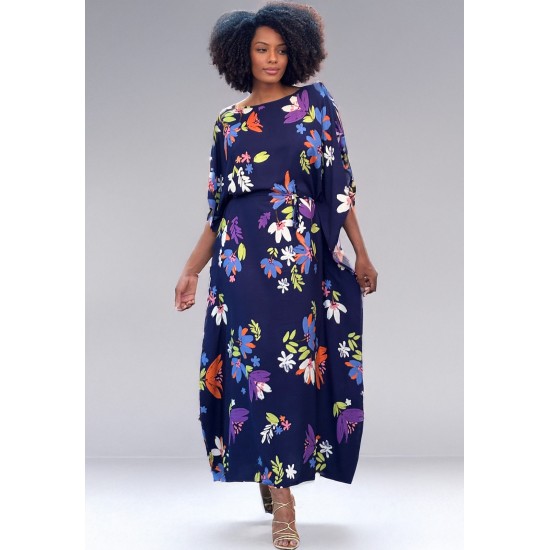 Vestido Kaftan Viscose Longo Estampa Festa das Flores Azul