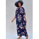 Vestido Kaftan Viscose Longo Estampa Festa das Flores Azul