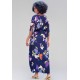 Vestido Kaftan Viscose Longo Estampa Festa das Flores Azul
