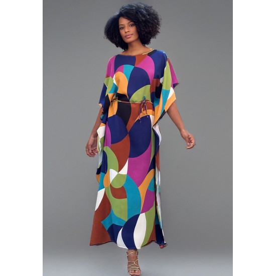 Vestido Kaftan Viscose Longo Estampa Jardim Azul