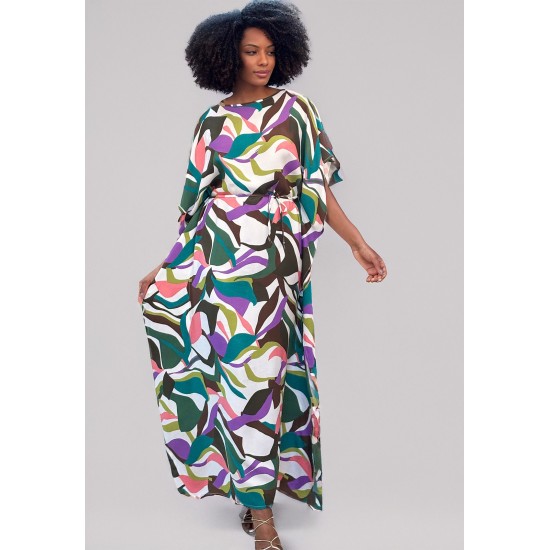 Vestido Kaftan Viscose Longo Estampa Encanto Botânico