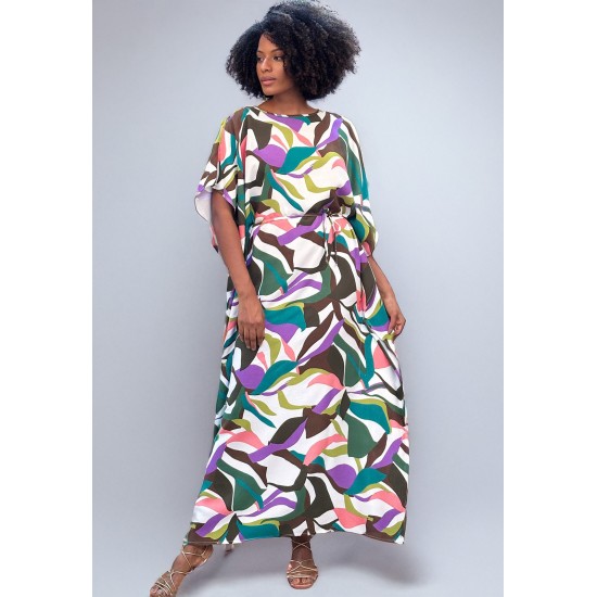 Vestido Kaftan Viscose Longo Estampa Encanto Botânico