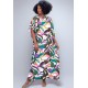 Vestido Kaftan Viscose Longo Estampa Encanto Botânico
