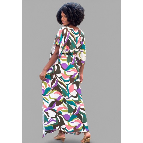 Vestido Kaftan Viscose Longo Estampa Encanto Botânico