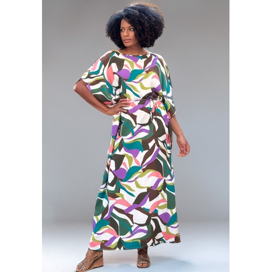 Vestido Kaftan Viscose Longo Estampa Encanto Botânico