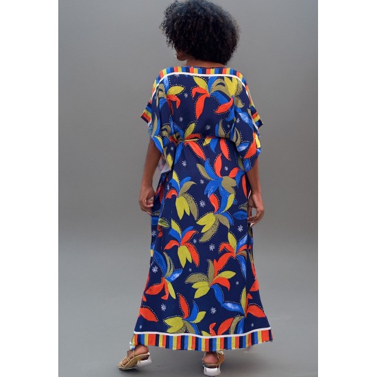 Vestido Kaftan Viscose Longo Estampa Azul do Pantanal 