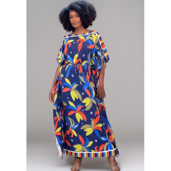 Vestido Kaftan Viscose Longo Estampa Azul do Pantanal 
