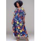 Vestido Kaftan Viscose Longo Estampa Azul do Pantanal 