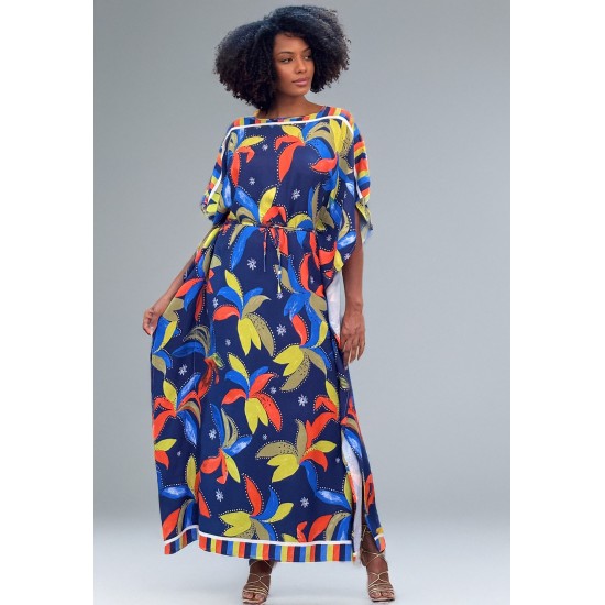 Vestido Kaftan Viscose Longo Estampa Azul do Pantanal 