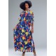 Vestido Kaftan Viscose Longo Estampa Azul do Pantanal 