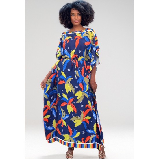 Vestido Kaftan Viscose Longo Estampa Azul do Pantanal 