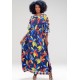 Vestido Kaftan Viscose Longo Estampa Azul do Pantanal 