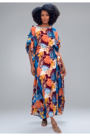 Vestido Kaftan Viscose Longo Estampa Aurora Profunda