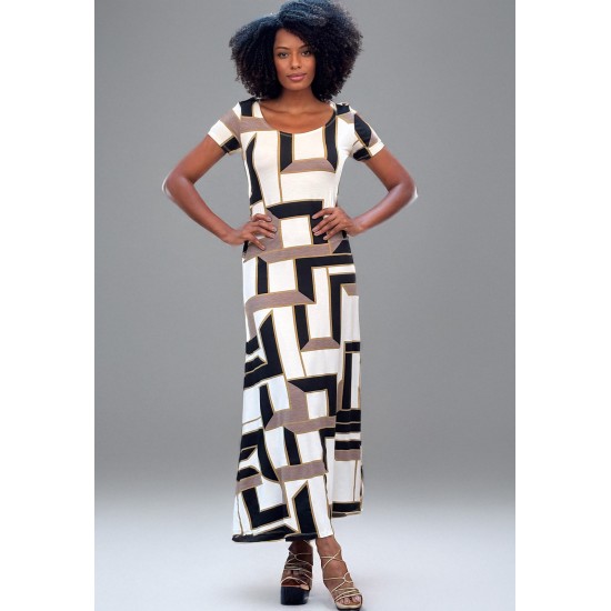 Vestido Longo Malha Gola Canoa Manga Curta Estampa Igaci
