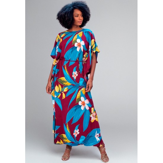 Vestido Kaftan Viscose Longo Estampa Floral Outono