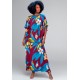 Vestido Kaftan Viscose Longo Estampa Floral Outono