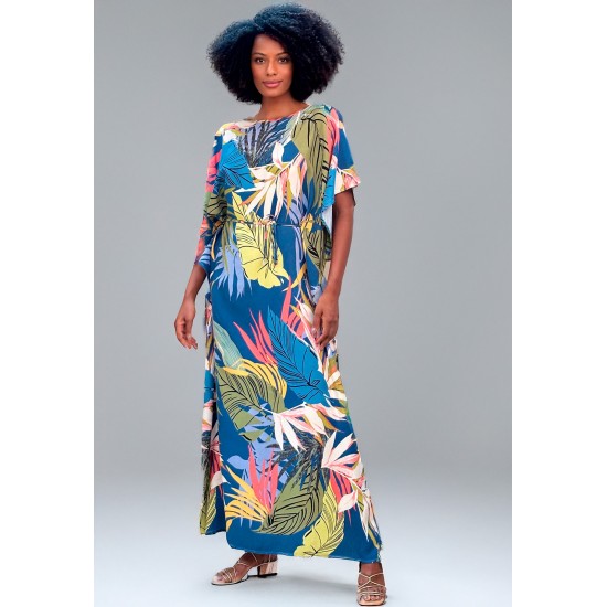Vestido Kaftan Viscose Longo Estampa Brisa Botânica