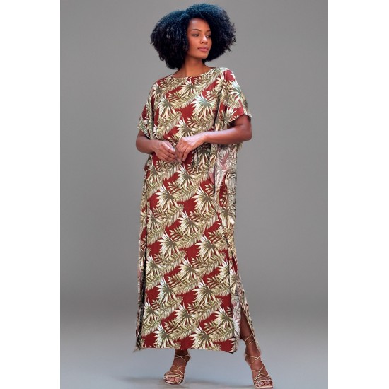 Vestido Kaftan Viscose Longo Estampa Floresta de Outono