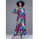 Vestido Kaftan Viscose Longo Estampa Floral Outono