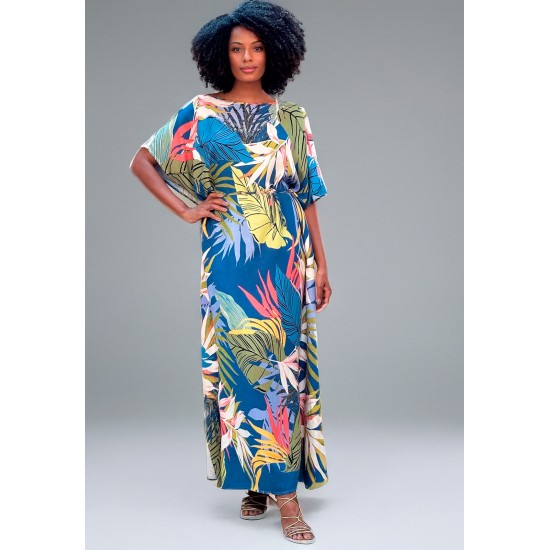 Vestido Kaftan Viscose Longo Estampa Brisa Botânica
