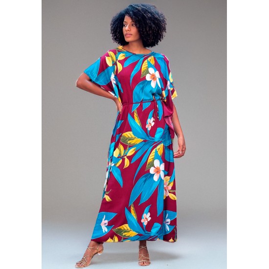 Vestido Kaftan Viscose Longo Estampa Floral Outono