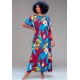 Vestido Kaftan Viscose Longo Estampa Floral Outono