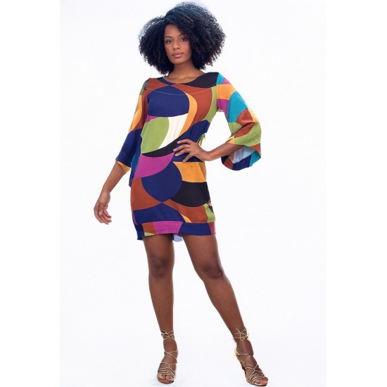 Vestido Curto Viscose Balli Manga Ampla Estampa Jardim Azul