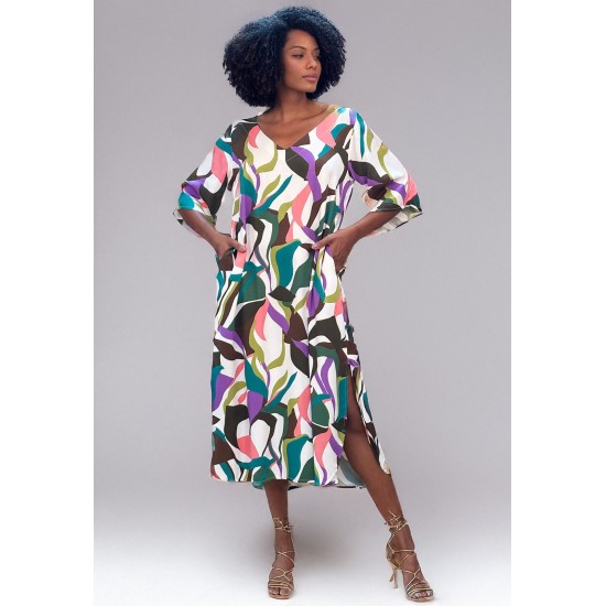 Vestido Midi Abapã Plano com Bolso Estampa Encanto Botânico