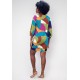 Vestido Curto Viscose Balli Manga Ampla Estampa Jardim Azul