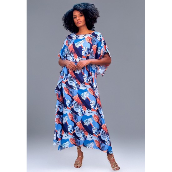 Vestido Kaftan Viscose Longo Estampa Jardim Celeste