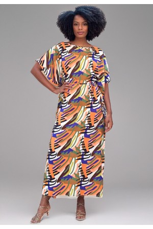 Vestido Kaftan Viscose Longo Estampa Cores Vibrante