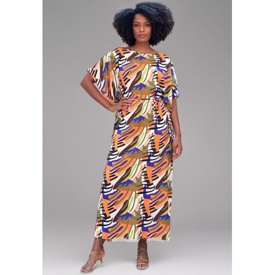 Vestido Kaftan Viscose Longo Estampa Cores Vibrante