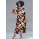 Vestido Kaftan Viscose Longo Estampa Noite Botânica
