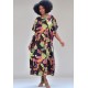 Vestido Kaftan Viscose Longo Estampa Noite Botânica