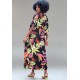 Vestido Kaftan Viscose Longo Estampa Noite Botânica