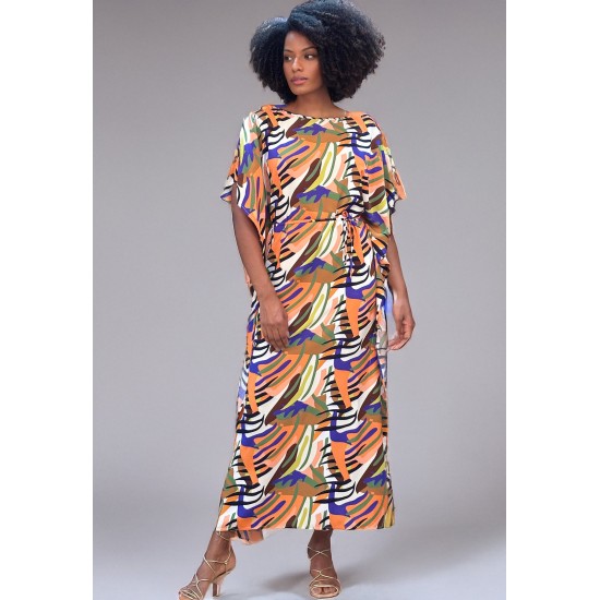 Vestido Kaftan Viscose Longo Estampa Cores Vibrante